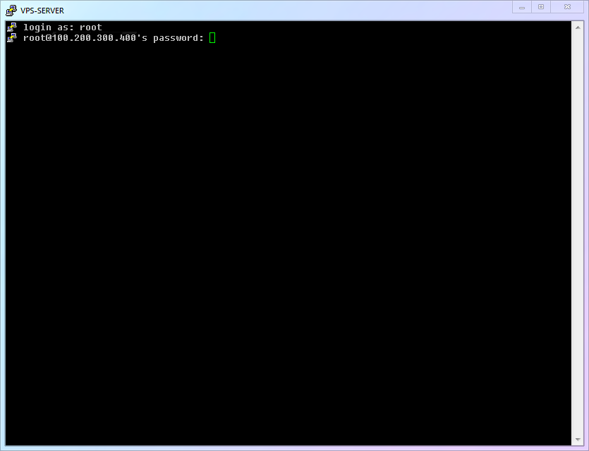 SSH login terminal window showing username and password prompt