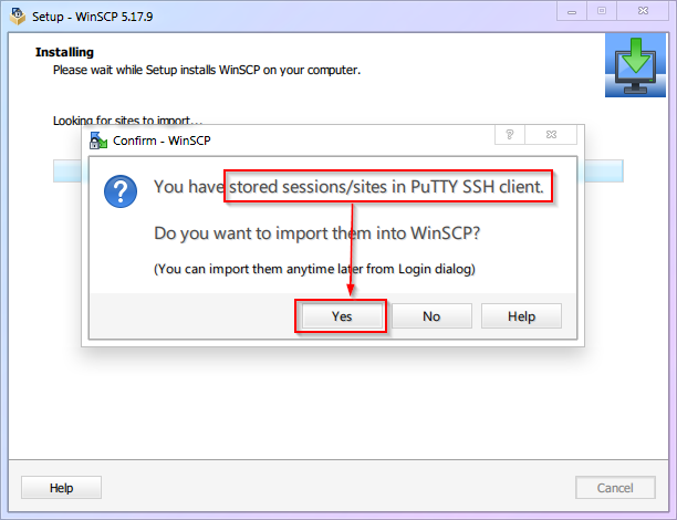 WinSCP session import feature for easy configuration from PuTTY