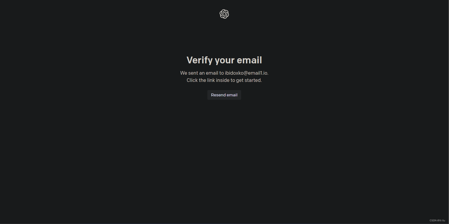 OpenAI email verification page requesting user to check their email