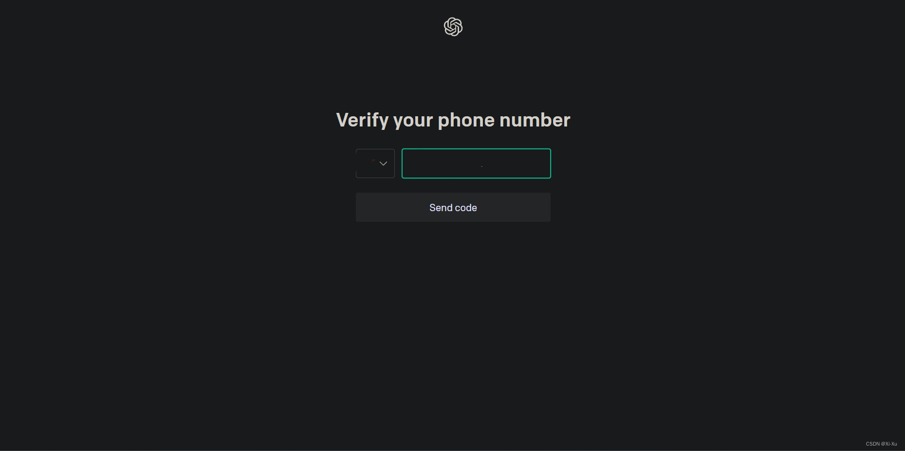 OpenAI phone number verification page with phone number input field