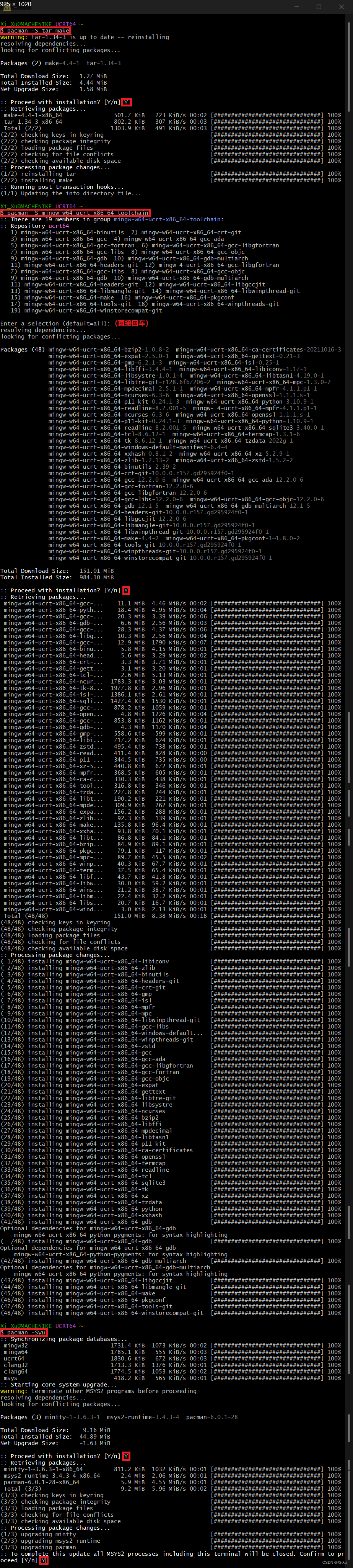Installing UCRT64 toolchain in MSYS2